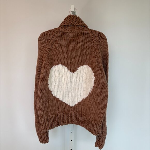 GOGO Wool Long Cardigan Tan Cream Heart - Picture 4 of 8